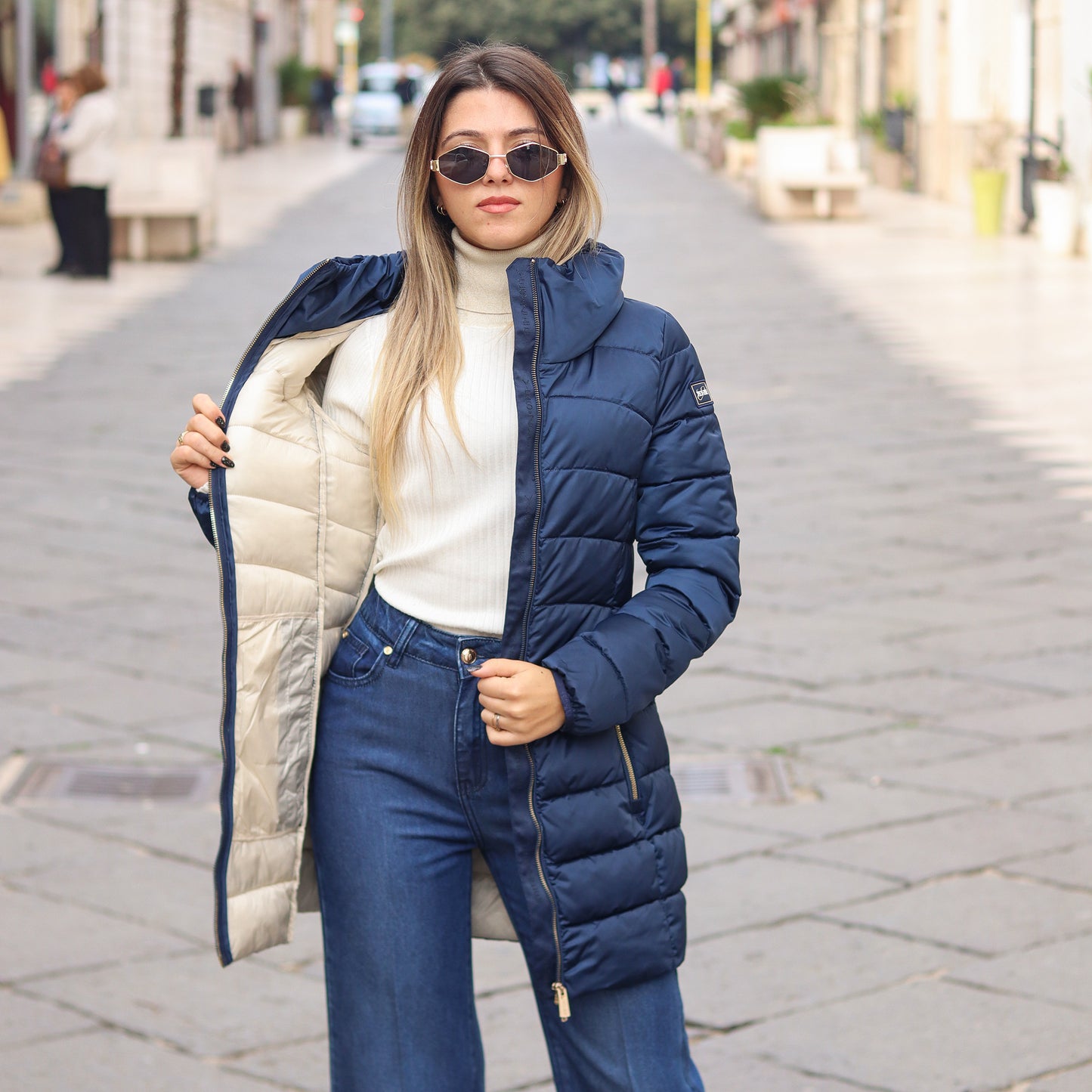 piumino senza cappuccio lungo BLU