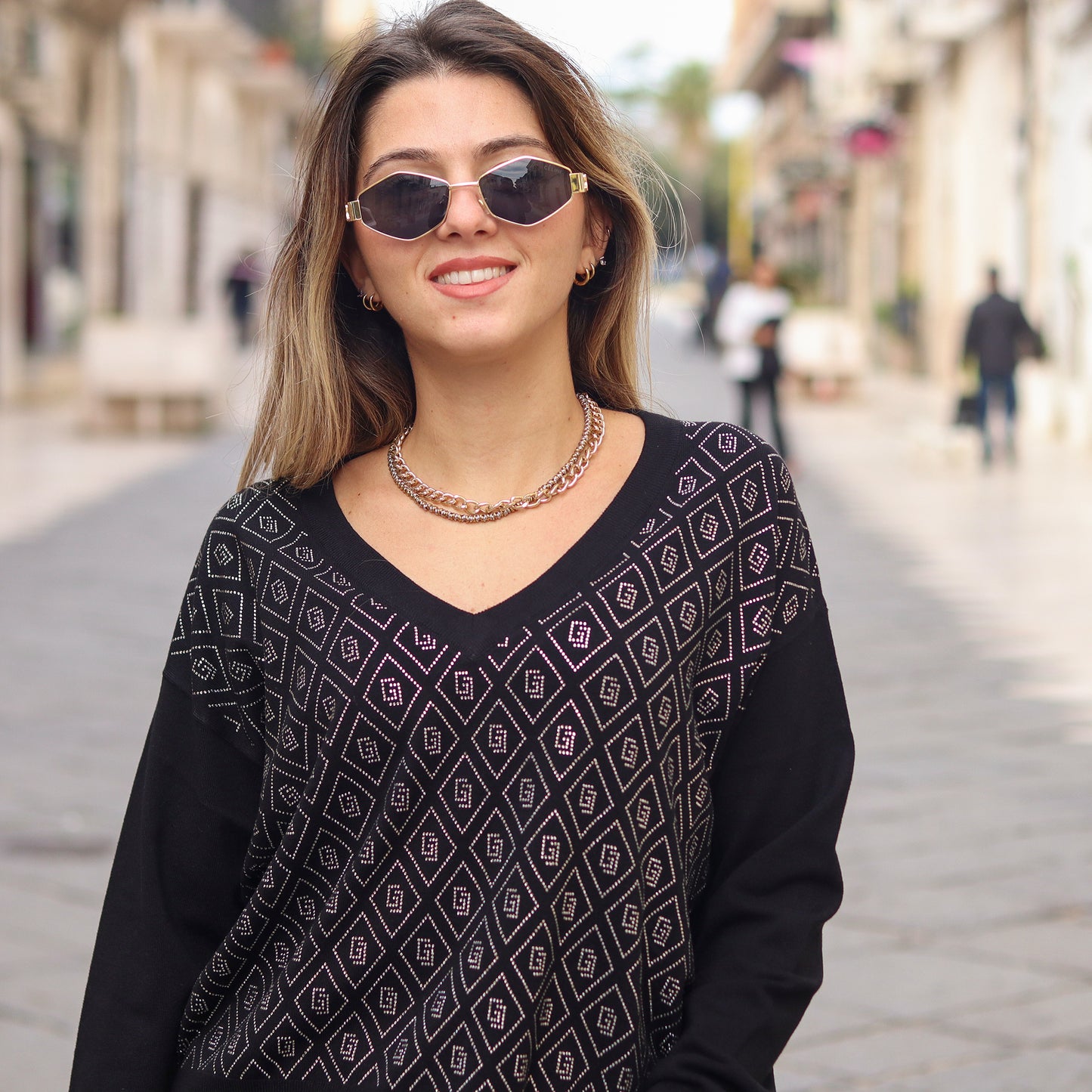 pullover con strass logato Gaudì NERO