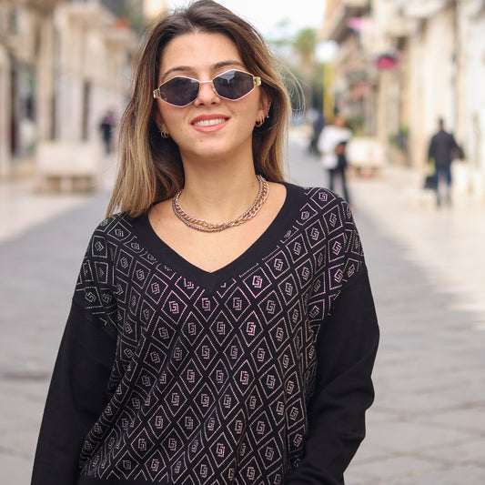 pullover con strass logato Gaudì NERO
