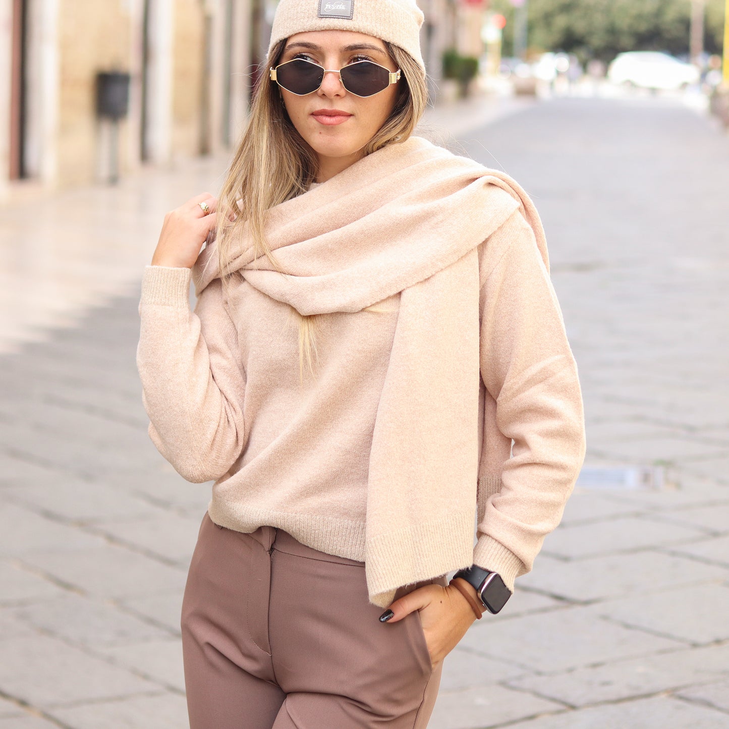 coordinato sciarpa e cappello Yes Zee albicocca