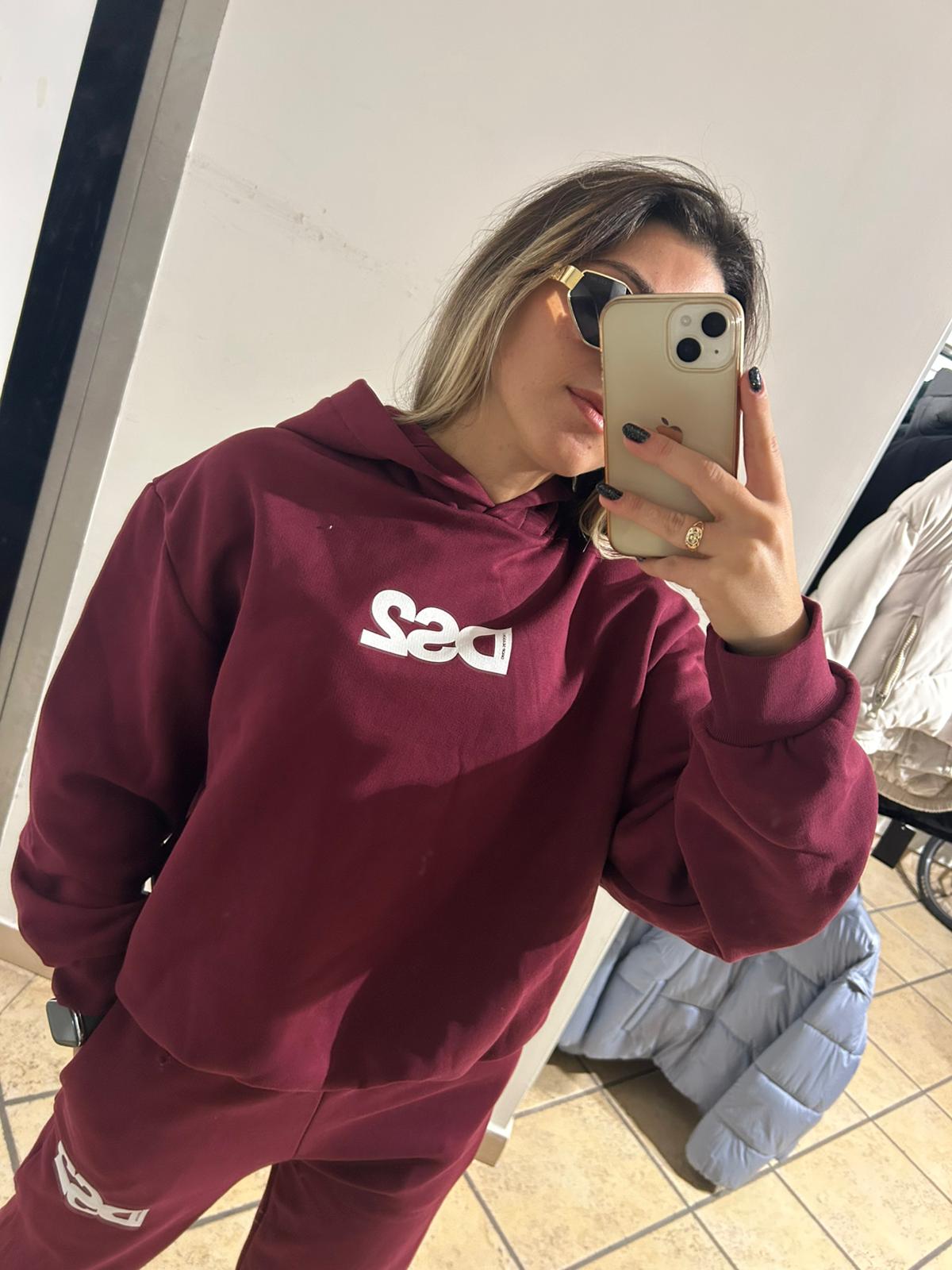 felpa con cappuccio bordeaux Ds2