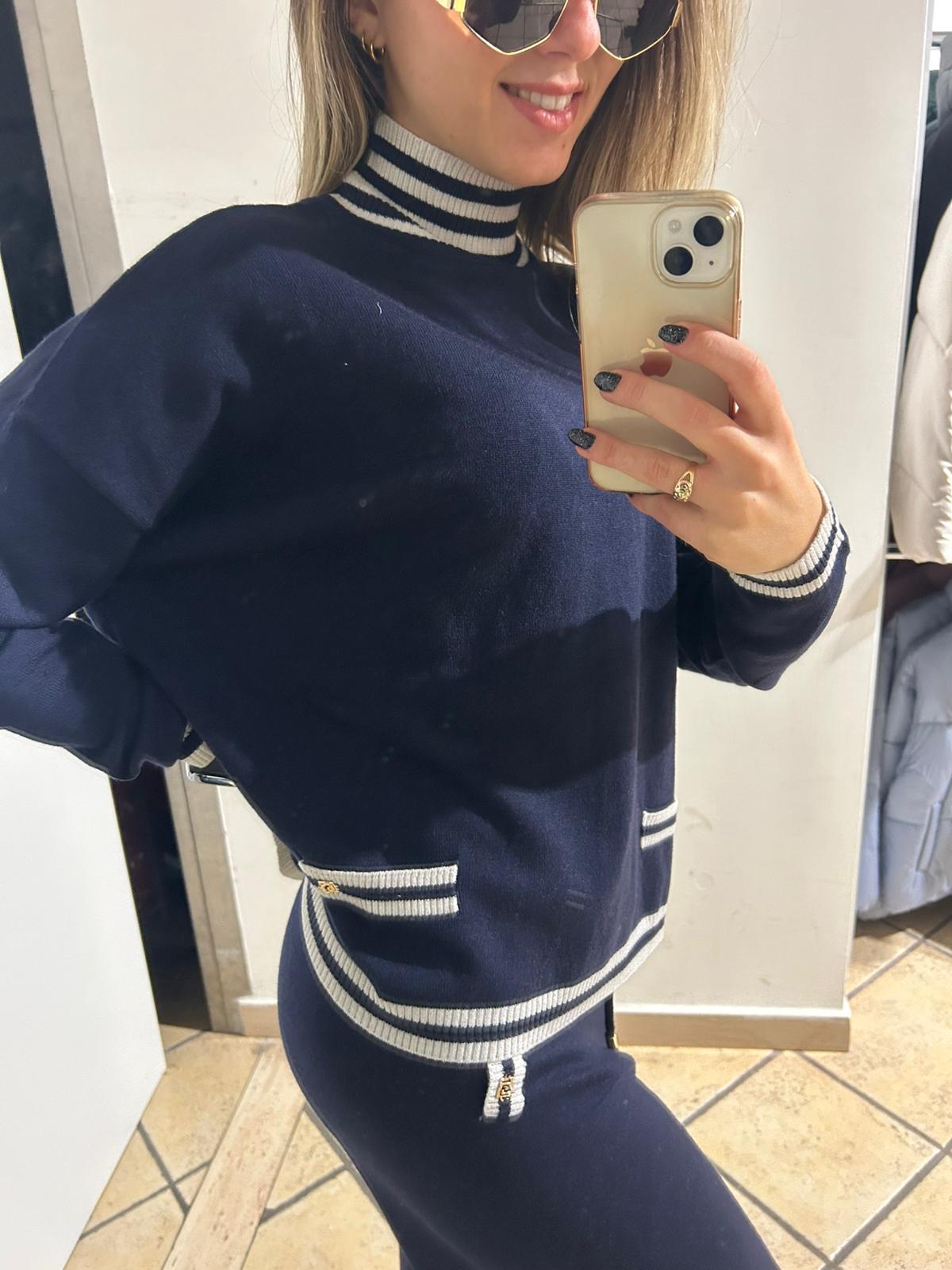 maglia blu in filato con righe Gaudì