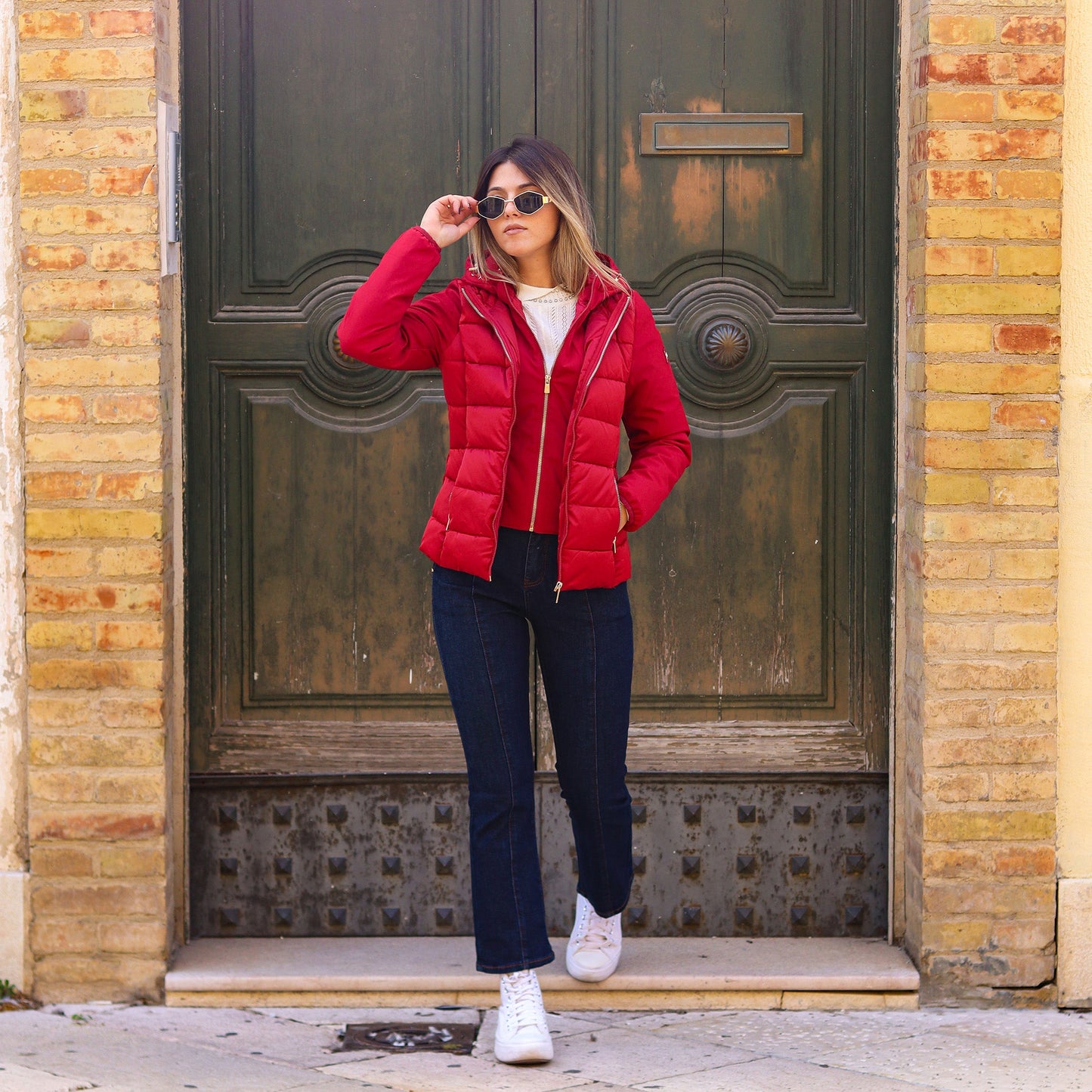 piumino corto doppio tessuto maniche ROSSO
