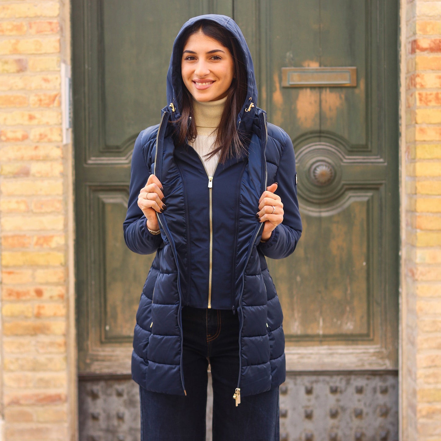 piumino lungo doppio tessuto maniche BLU