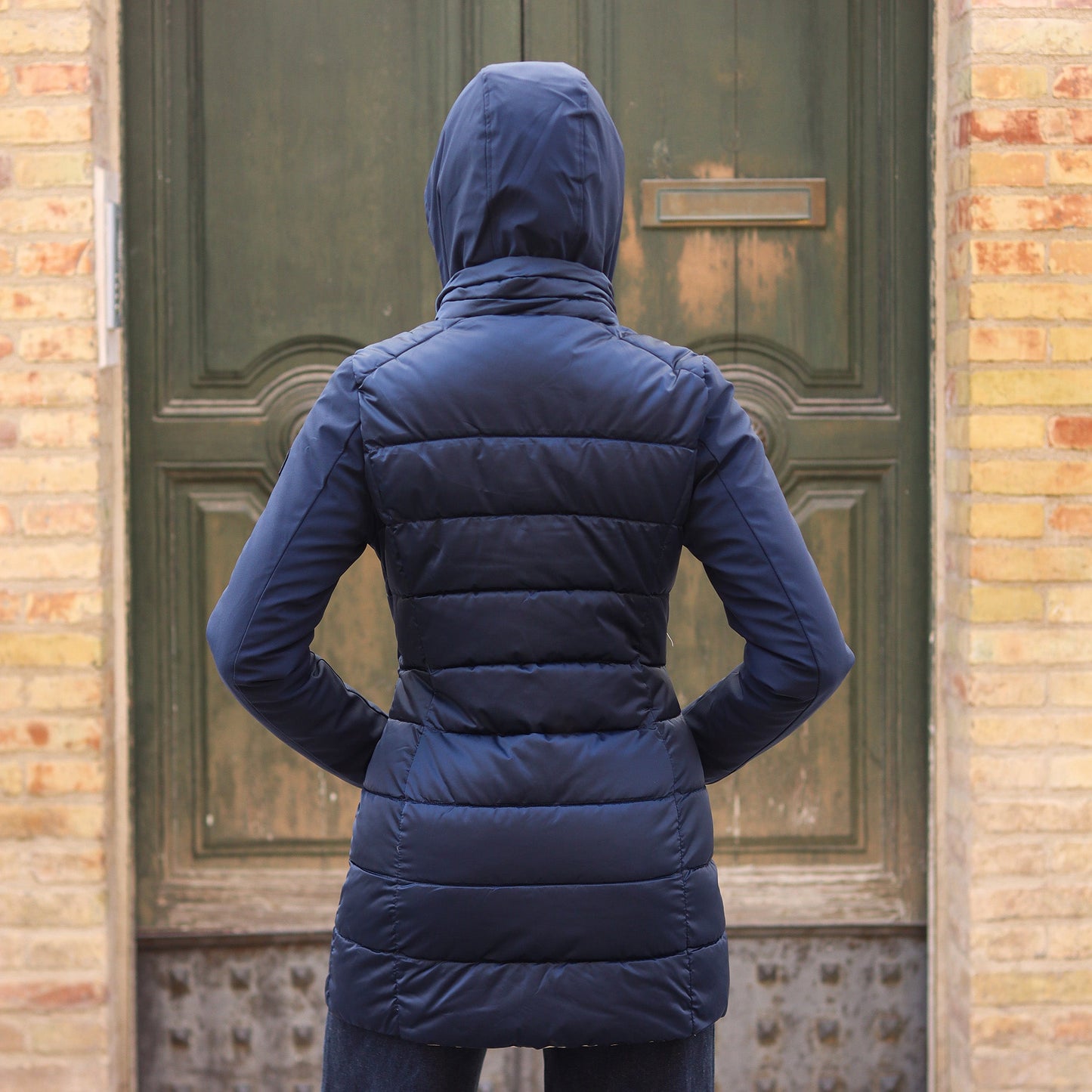 piumino lungo doppio tessuto maniche BLU