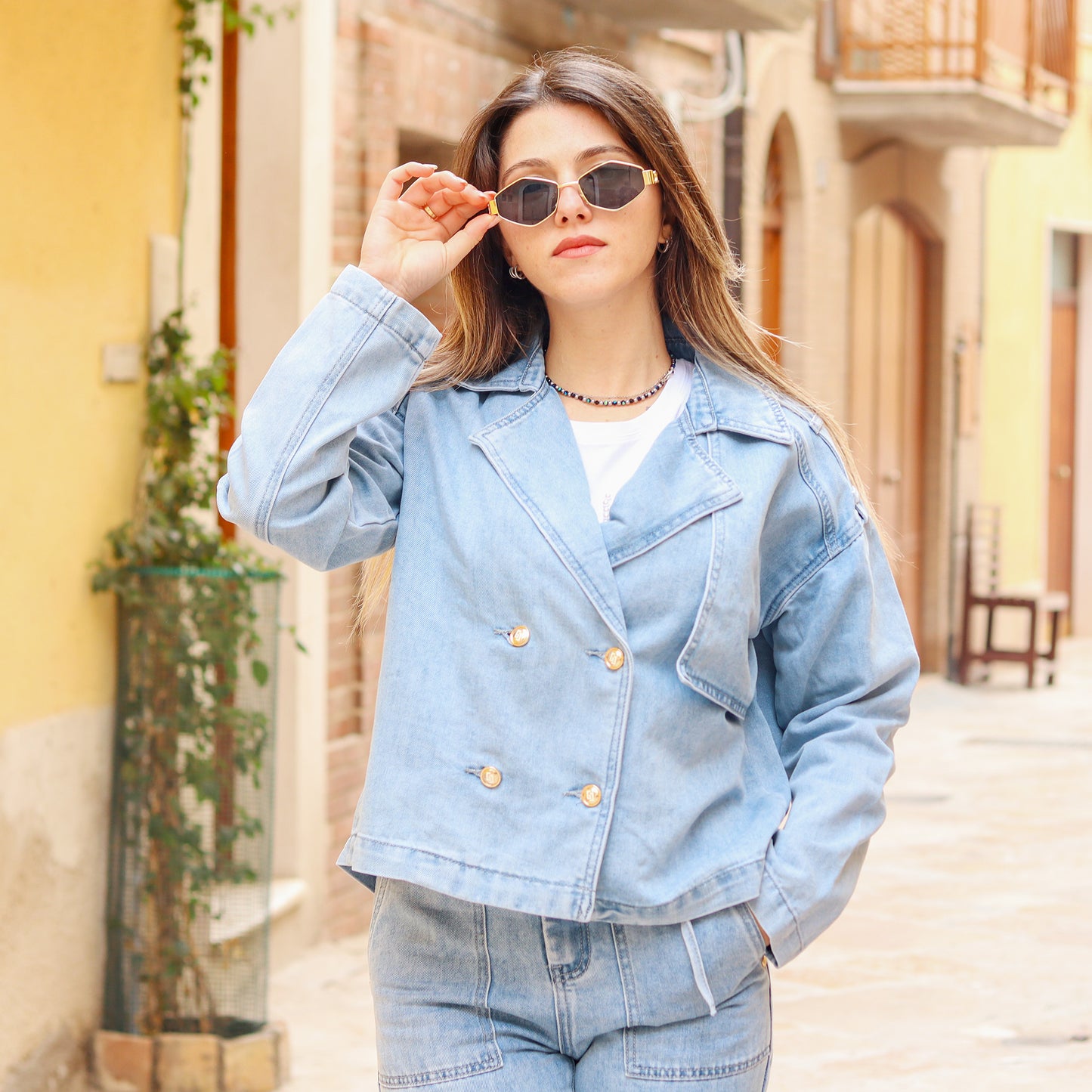 giacca in denim con bottoni Gaudì