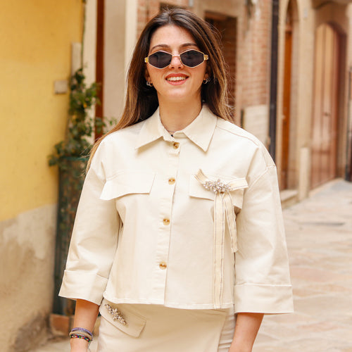 blazer cropped oversize Yes Zee bianco