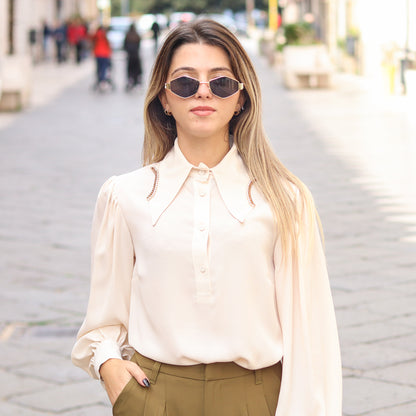 blusa con colletto di strass Gaudì Champagne