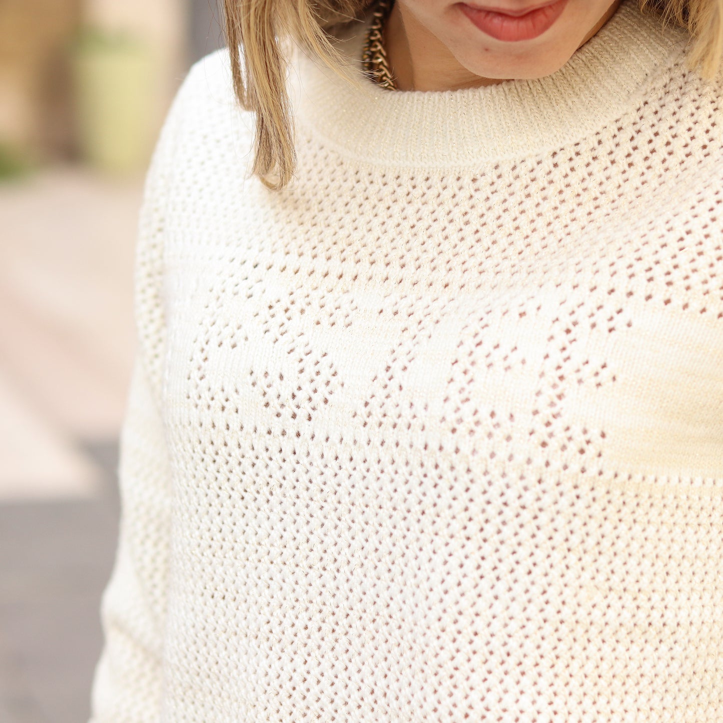 pullover traforato Yes Zee panna