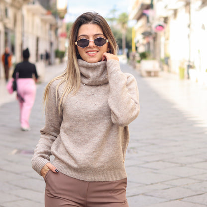 pullover collo alto Yes Zee beige