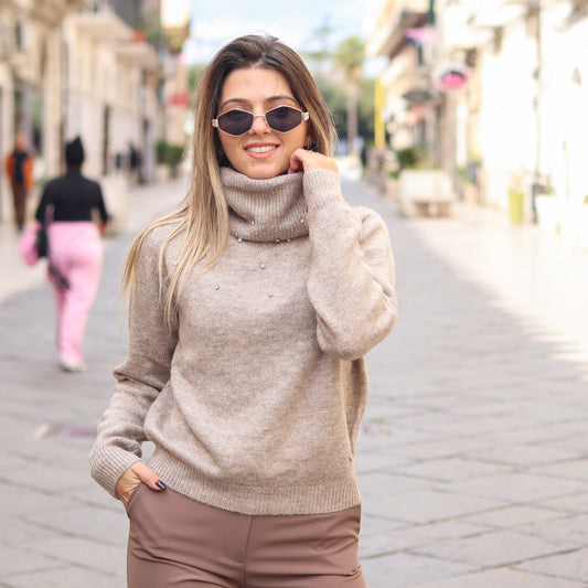 pullover collo alto Yes Zee beige