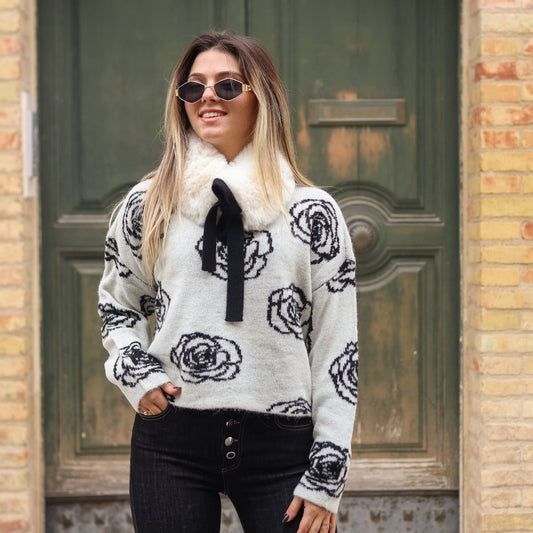 pullover con stampa e collo in pelliccia Gaudì