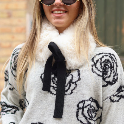 pullover con stampa e collo in pelliccia Gaudì