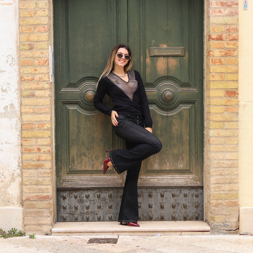 pullover con scollo a v in strassYes Zee