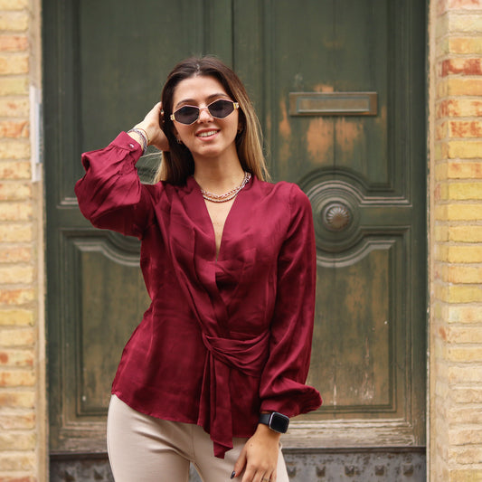 blusa con nodo Yes Zee Bordeaux