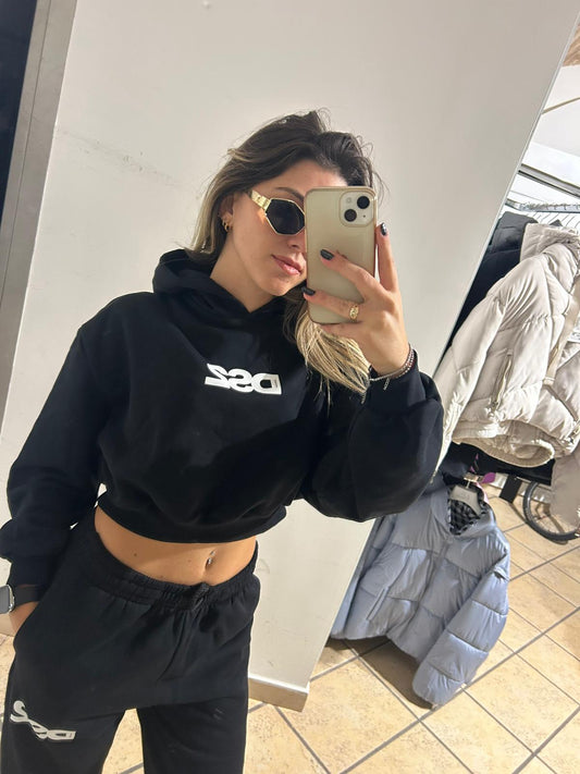 felpa cropped con cappuccio nera Ds2