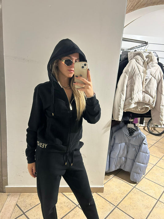 Felpa con zip e cappuccio Yes Zee nero