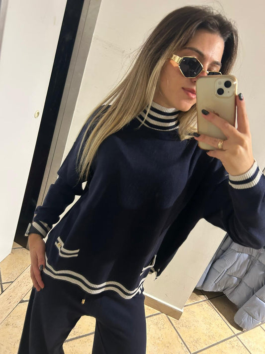 maglia blu in filato con righe Gaudì