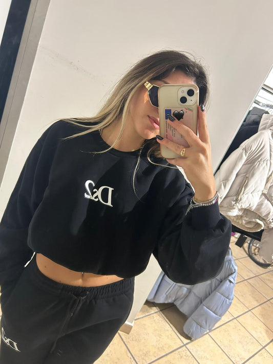 felpa cropped girocollo nera Ds2