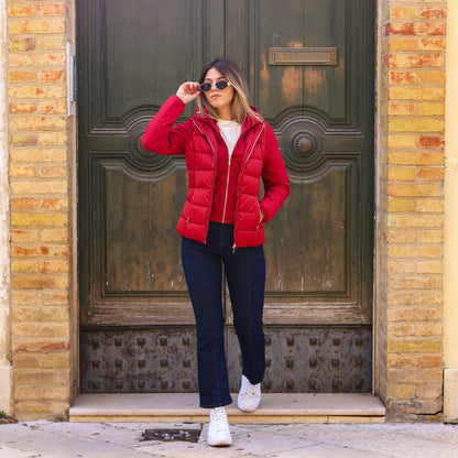 piumino corto doppio tessuto maniche ROSSO