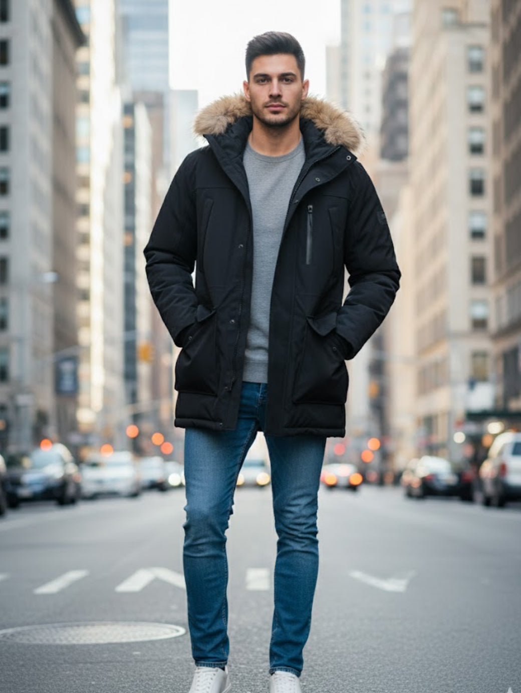 Piumino Yes Zee con pelliccia NERO