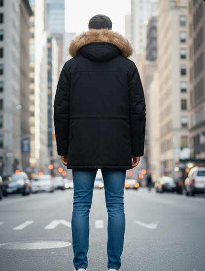 Piumino Yes Zee con pelliccia NERO