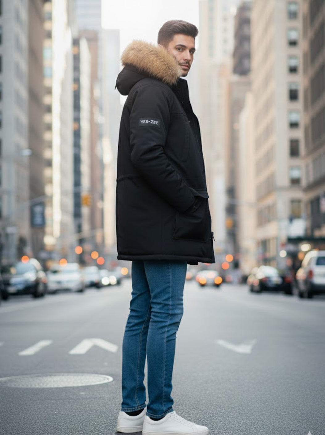 Piumino Yes Zee con pelliccia NERO